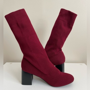 Beston Women’s Eliza Knit Sock Boots Chunk Heal Sz 8.5‎ Burgundy
